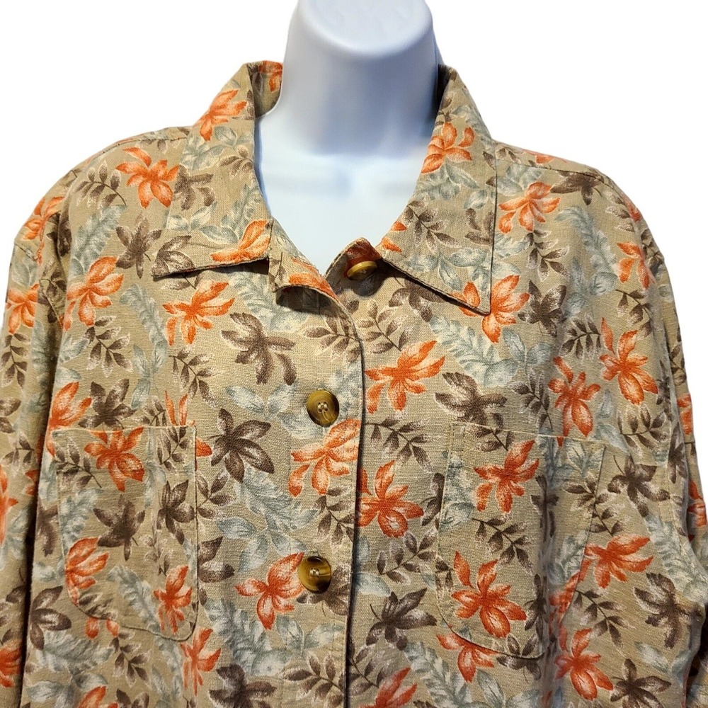 Erika Womens Jacket Linen Sz XL Cozy Fall Shirt Leaf Button Up Outdoor Festival